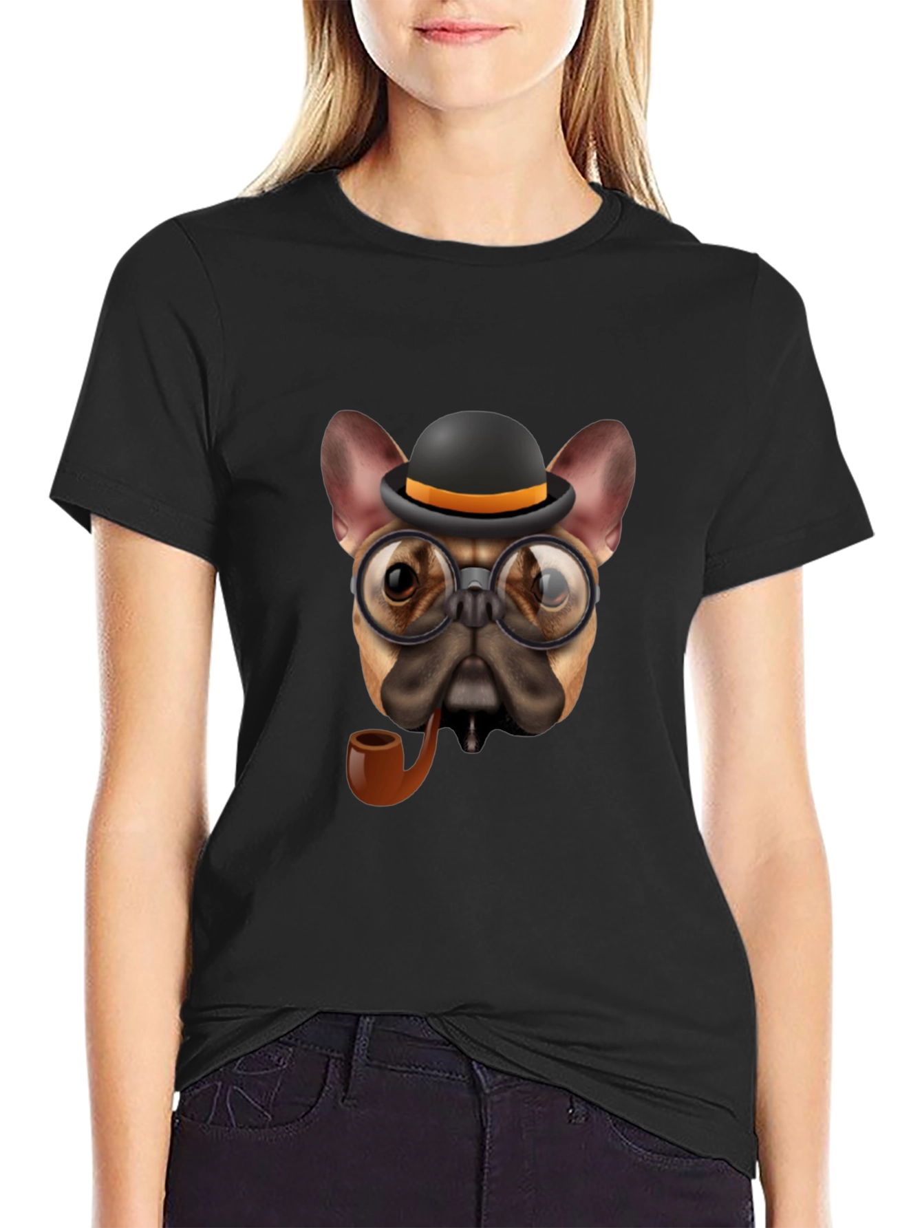 Dapper Dog T-Shirt - Bulldog with Hat & Pipe