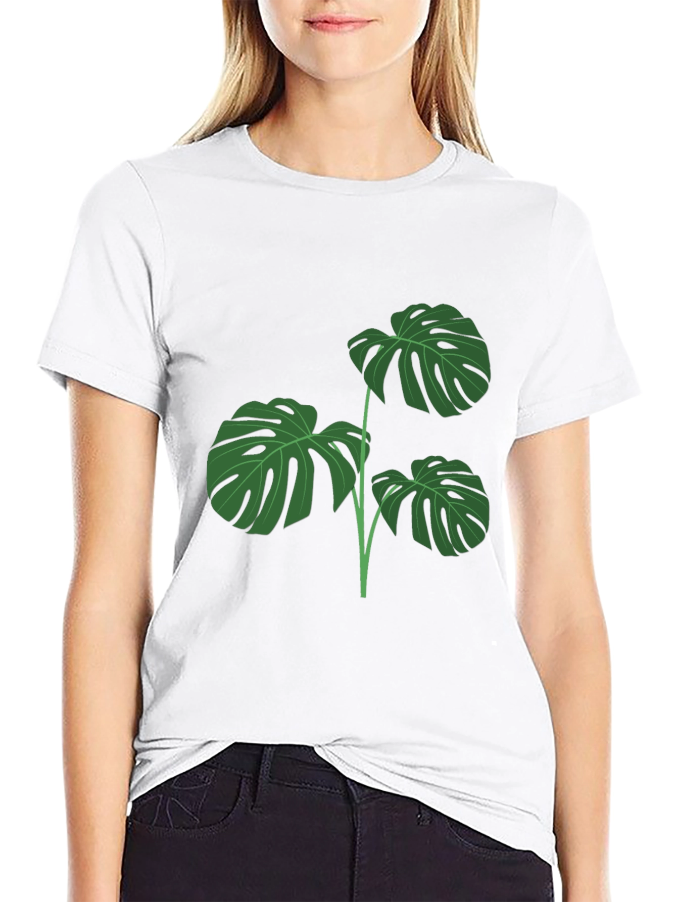 Stylish Monstera Leaf Graphic T-Shirt