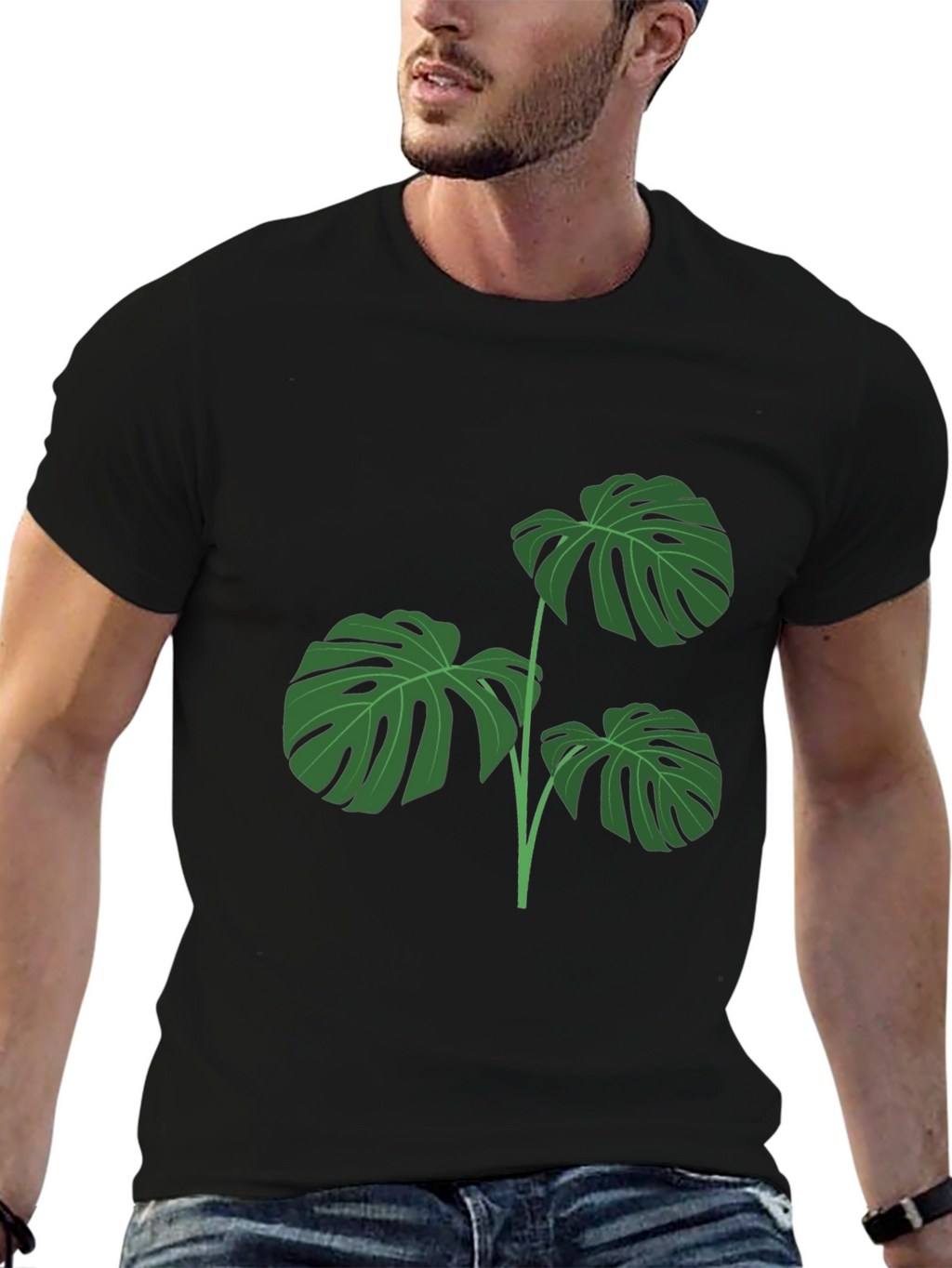 Stylish Monstera Leaf Graphic T-Shirt