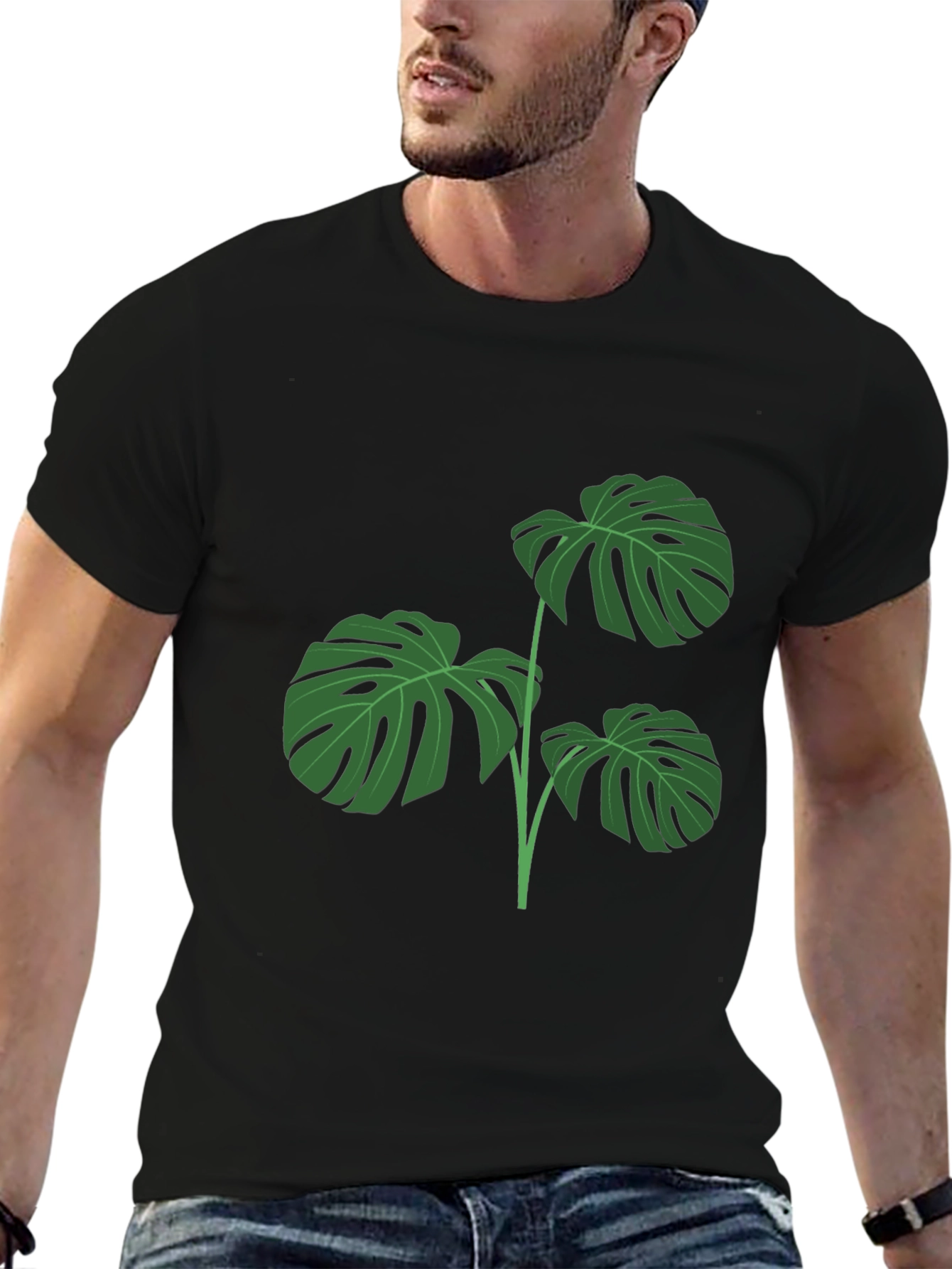 Stylish Monstera Leaf Graphic T-Shirt
