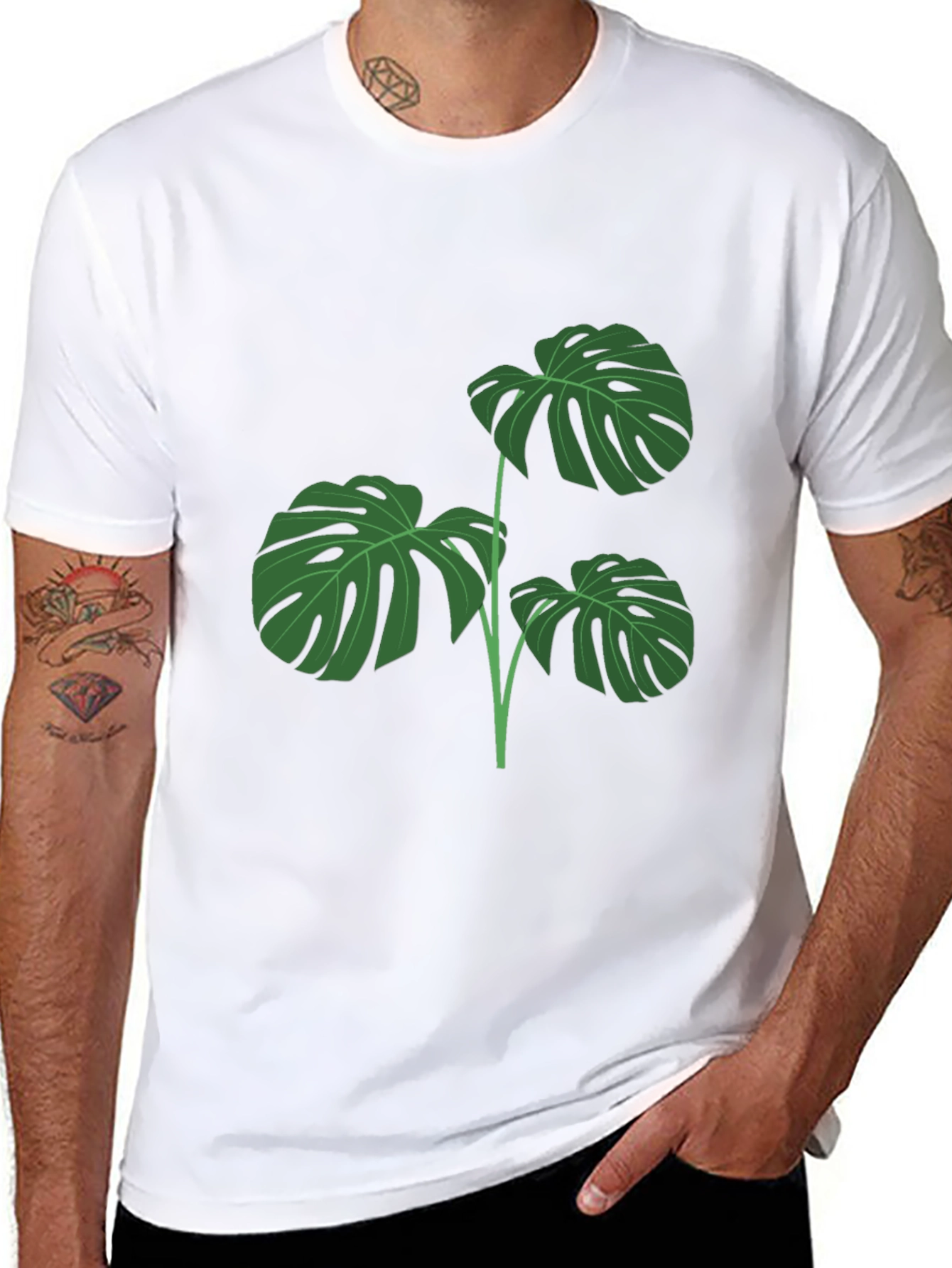 Stylish Monstera Leaf Graphic T-Shirt
