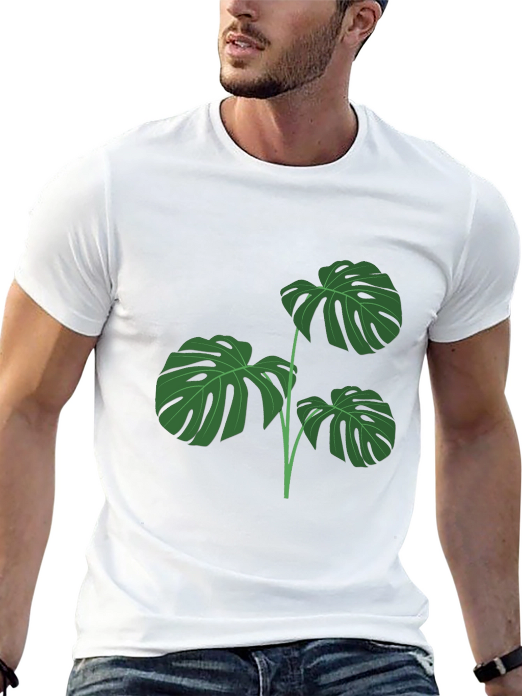 Stylish Monstera Leaf Graphic T-Shirt