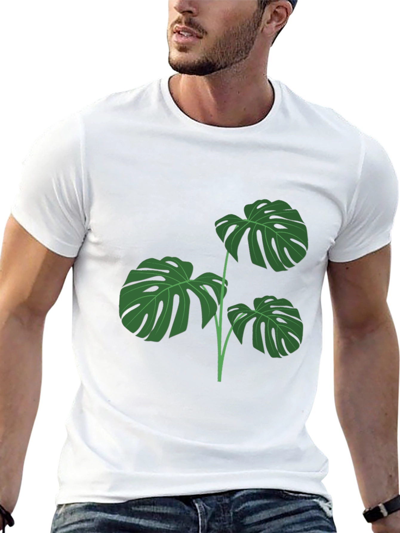 Stylish Monstera Leaf Graphic T-Shirt