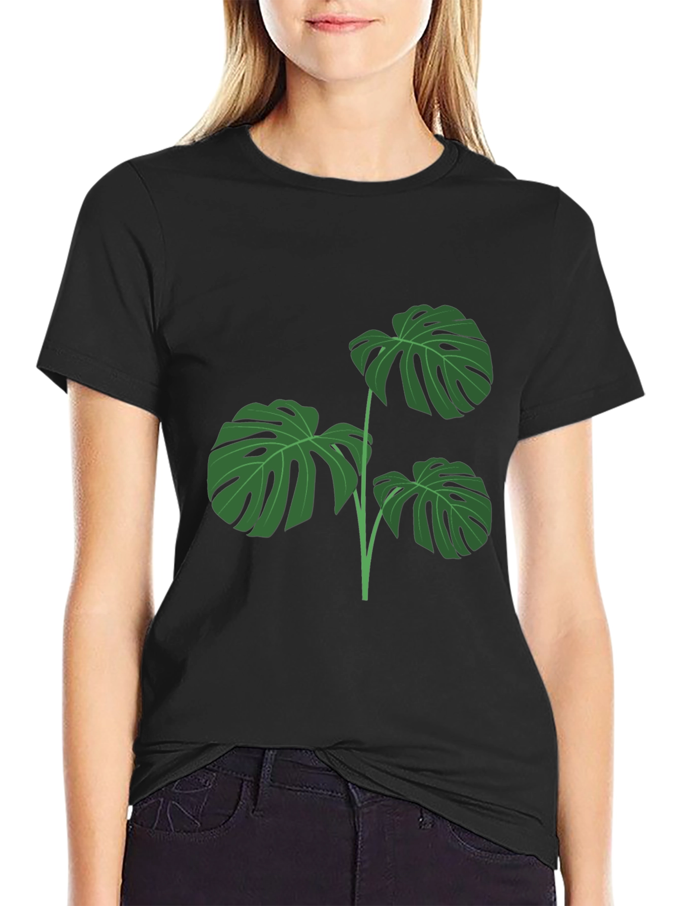 Stylish Monstera Leaf Graphic T-Shirt