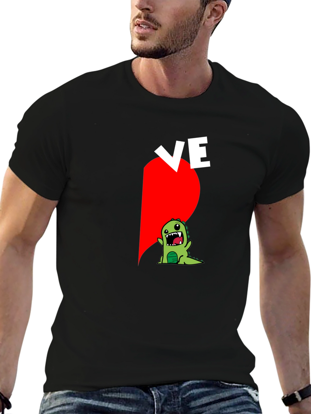 Couples Love Dino Black Graphic Tee
