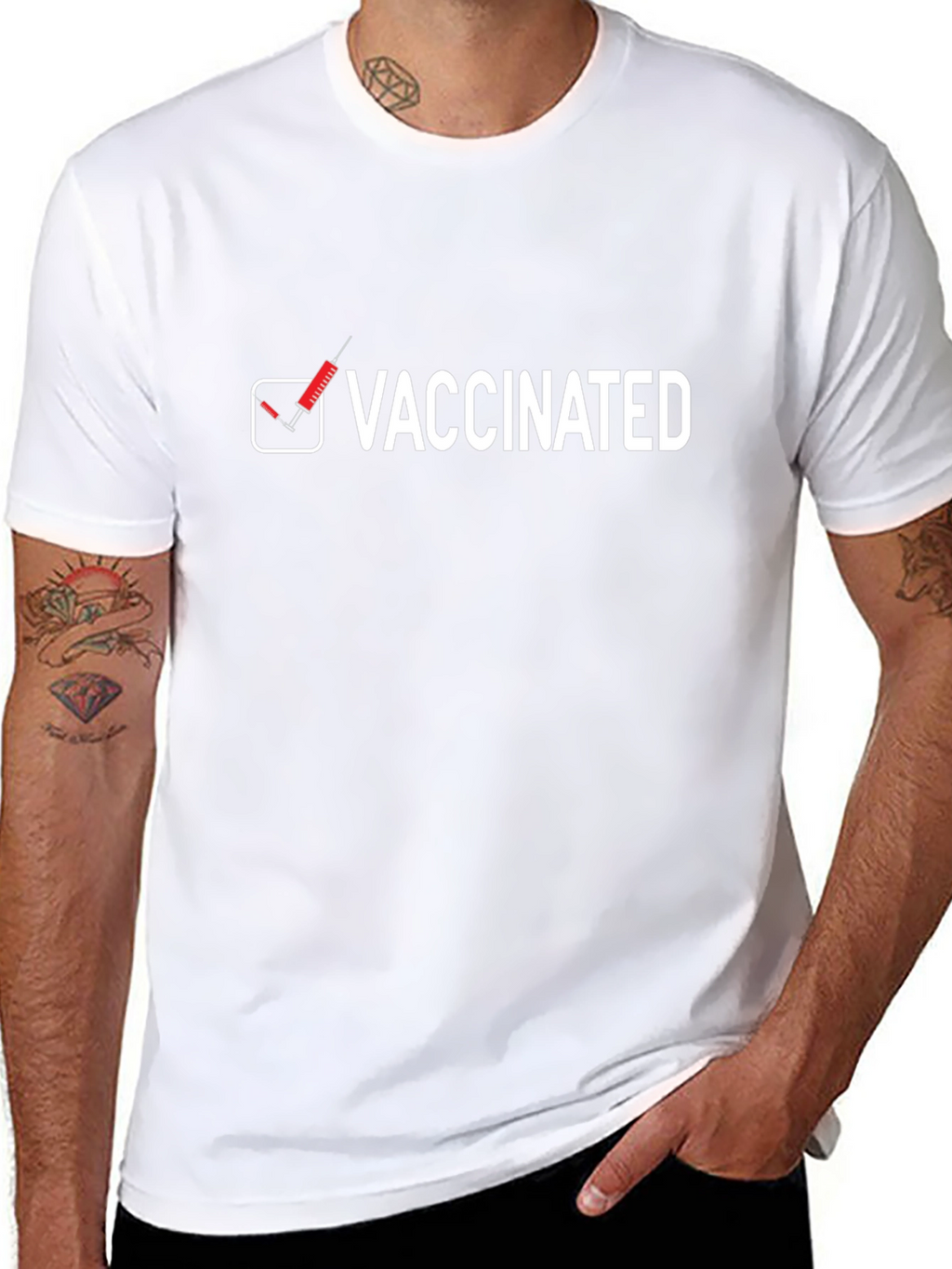 Vaccinated T-Shirt -  Black Crew Neck Top