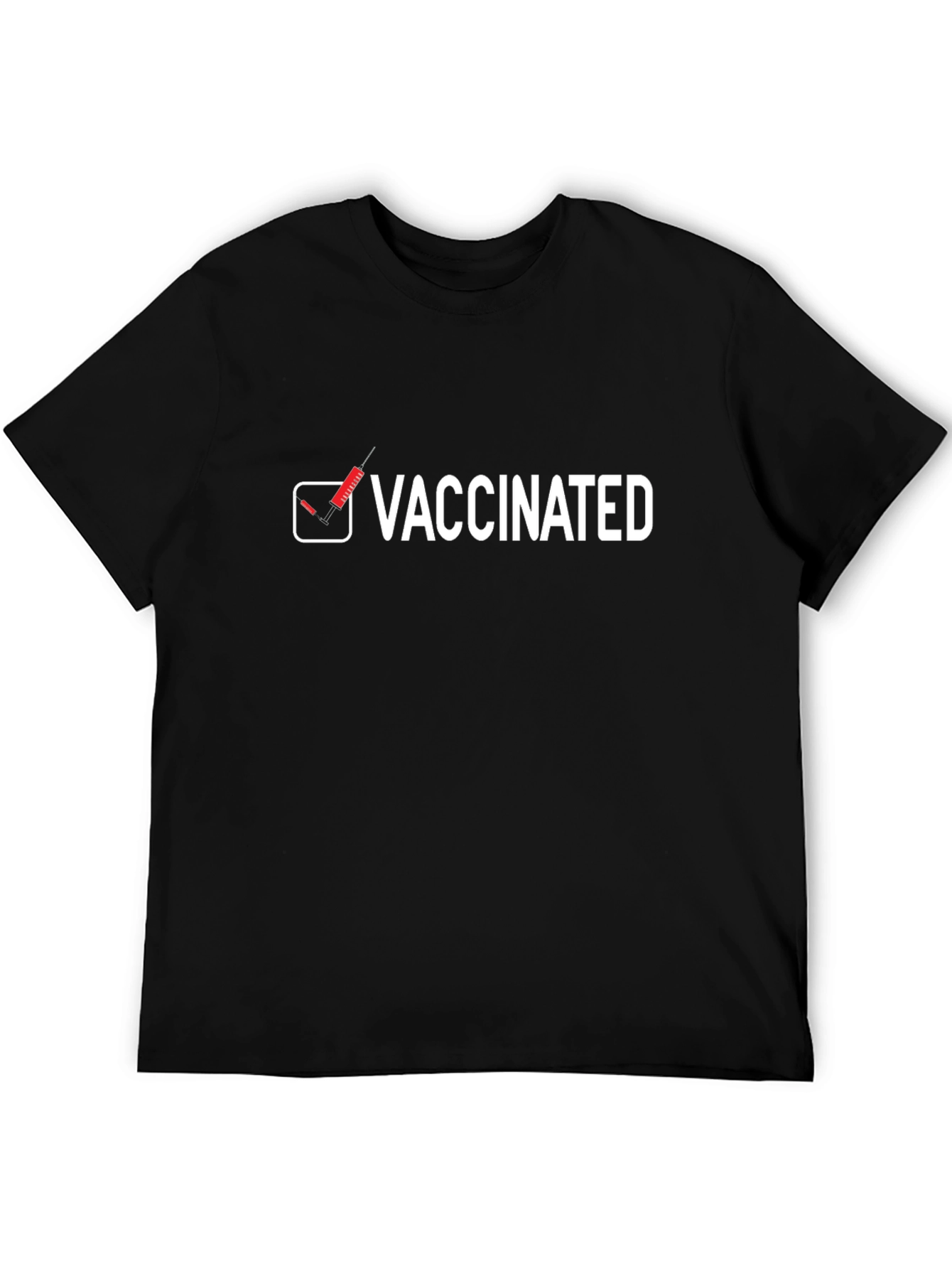 Vaccinated T-Shirt -  Black Crew Neck Top