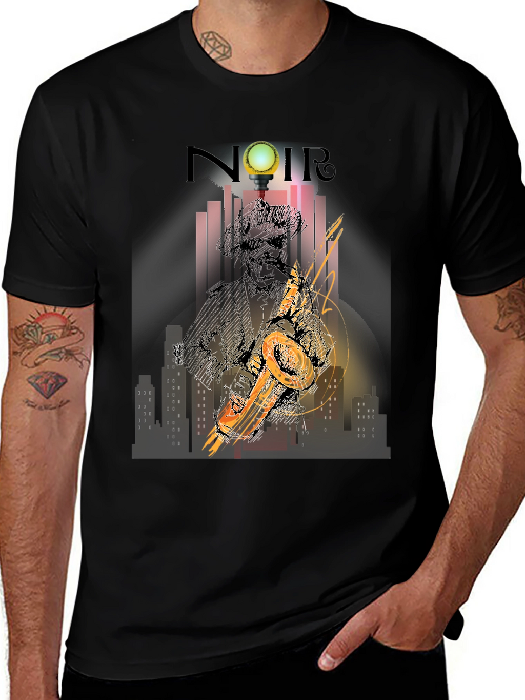 Noir Saxophone T-Shirt - Stylish Jazz Graphic Tee