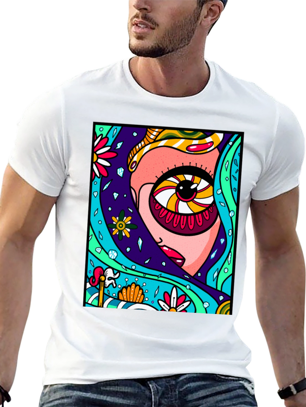 Eye-Catching Abstract Graphic Print Black T-Shirt