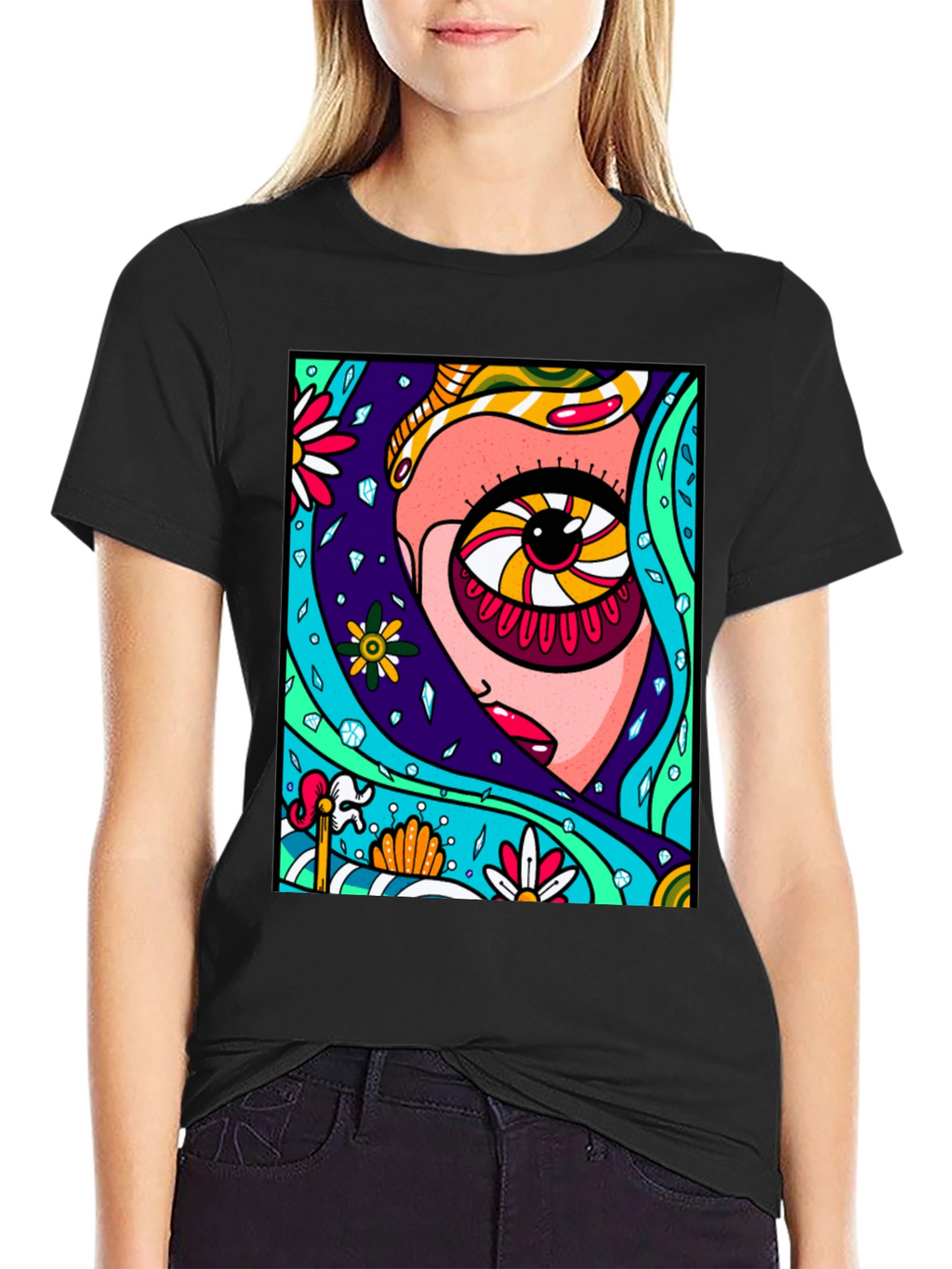 Eye-Catching Abstract Graphic Print Black T-Shirt