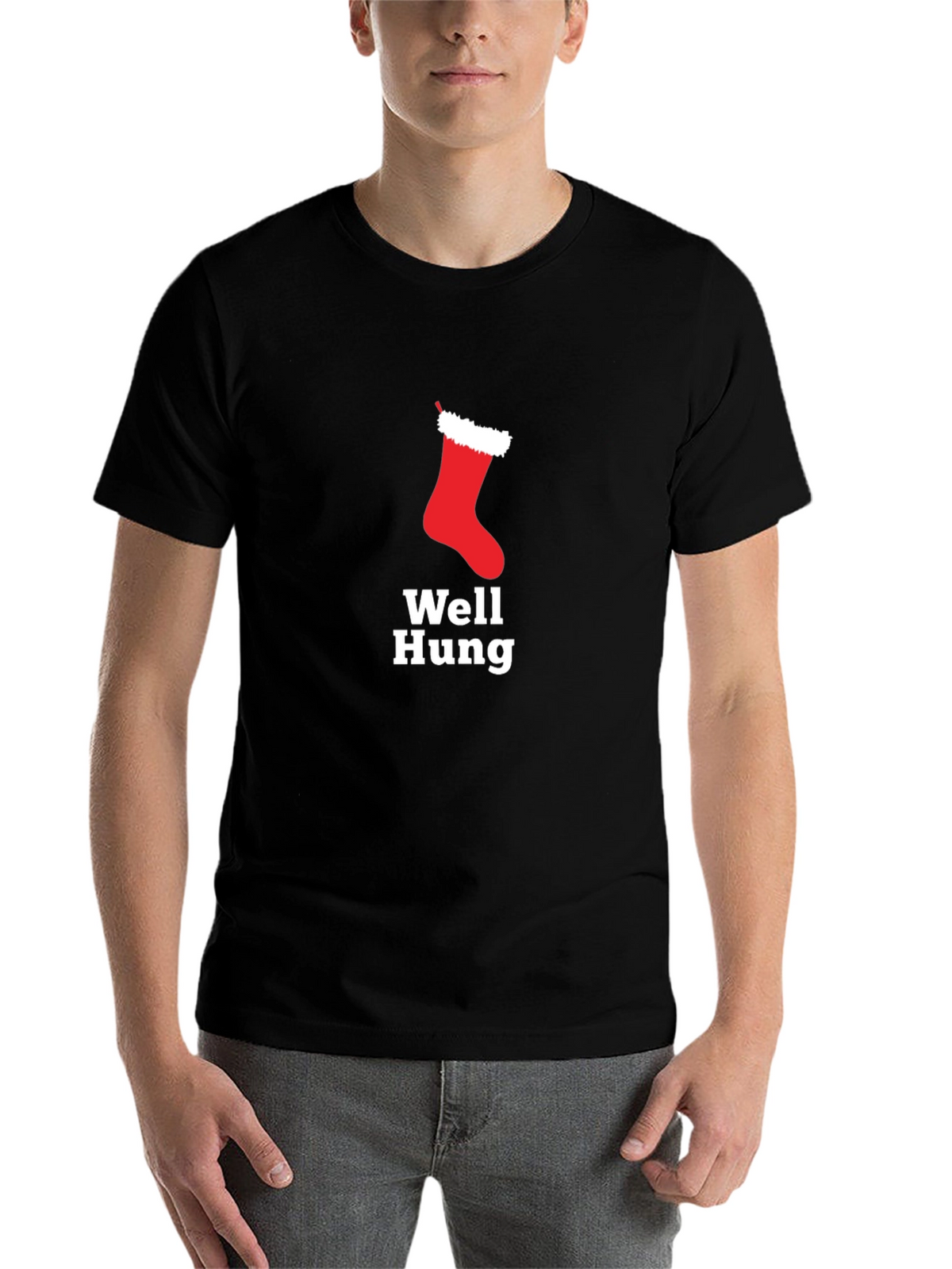 Well Hung Christmas Stocking Holiday Humor T-Shirt
