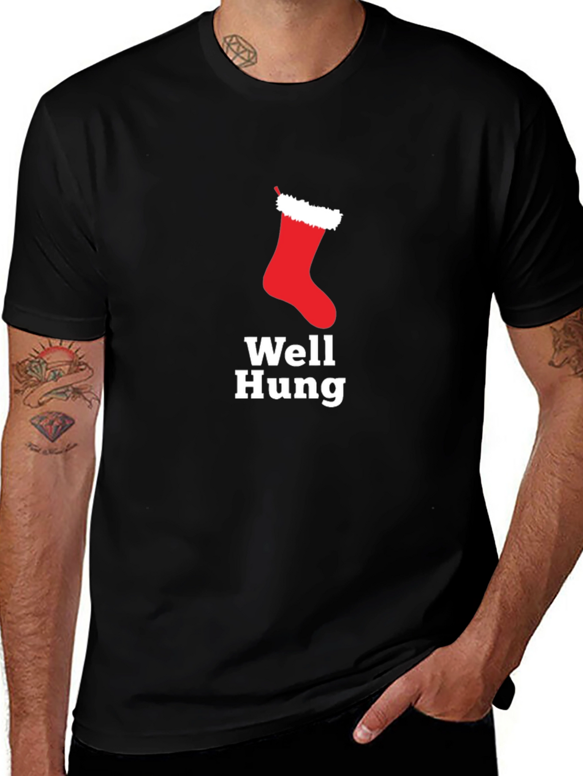 Well Hung Christmas Stocking Holiday Humor T-Shirt