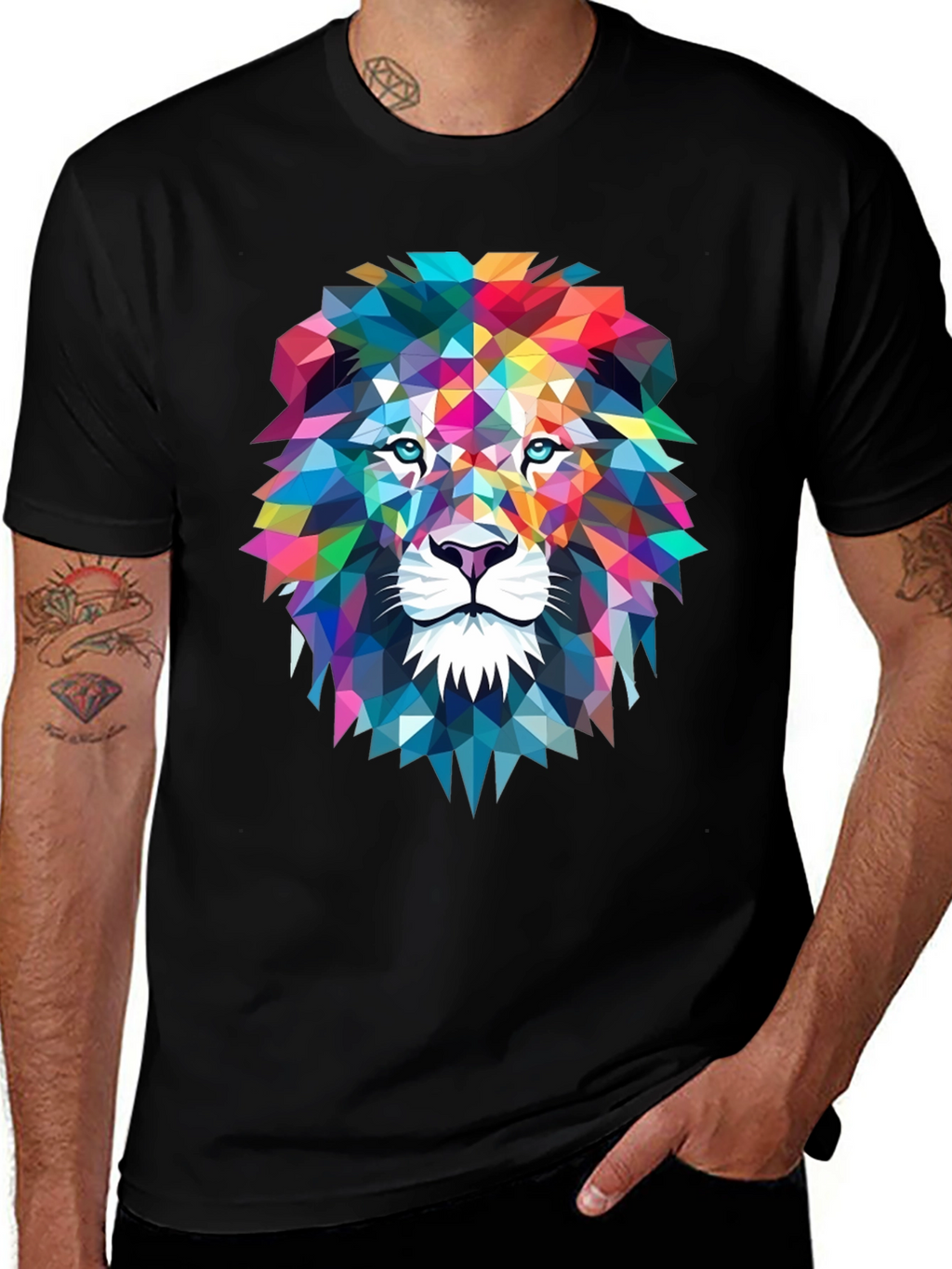 Geometric Lion Graphic Tee - Bold Art Design