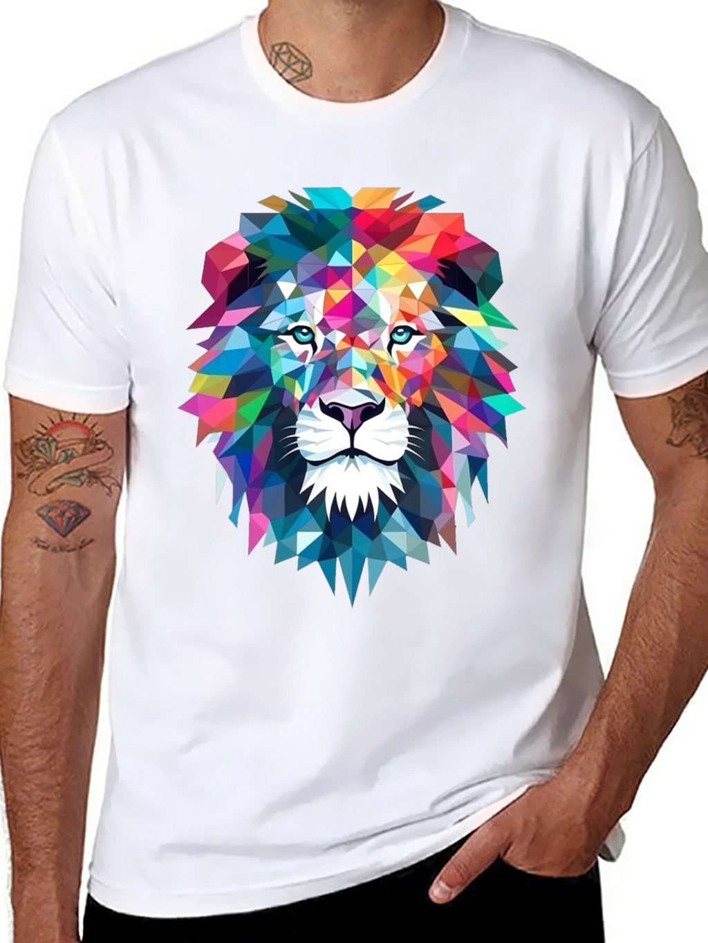 Geometric Lion Graphic Tee - Bold Art Design