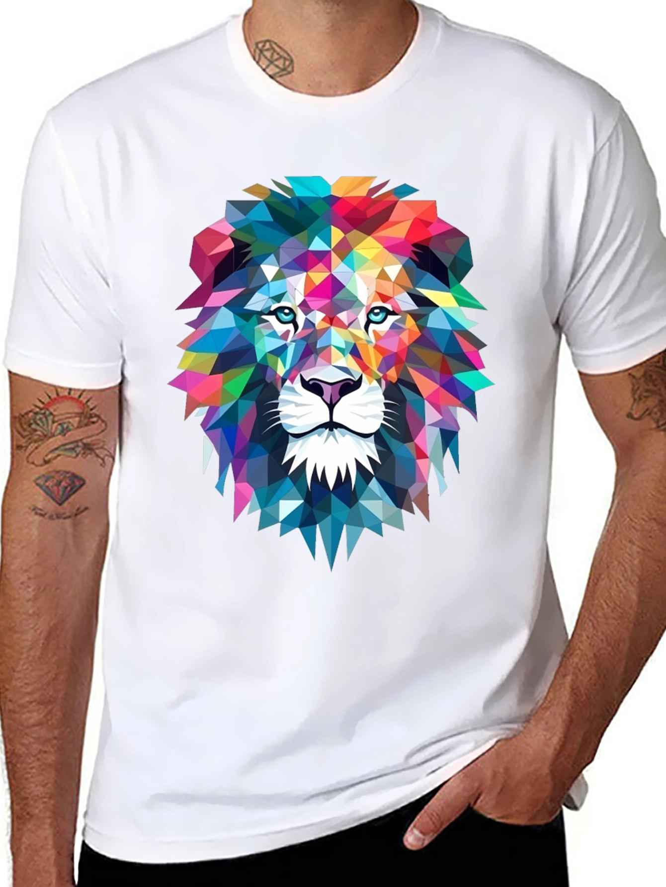Geometric Lion Graphic Tee - Bold Art Design
