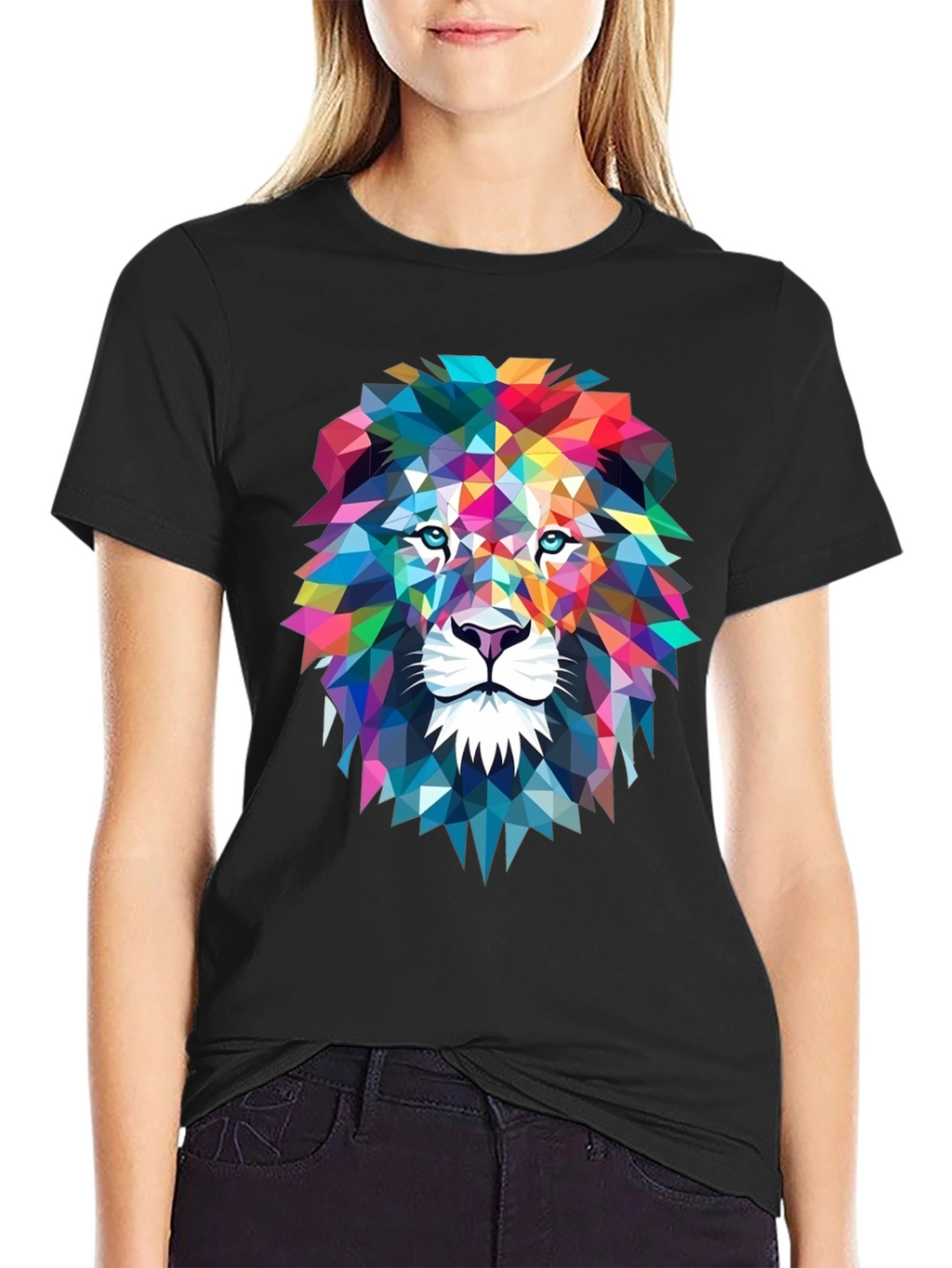 Geometric Lion Graphic Tee - Bold Art Design