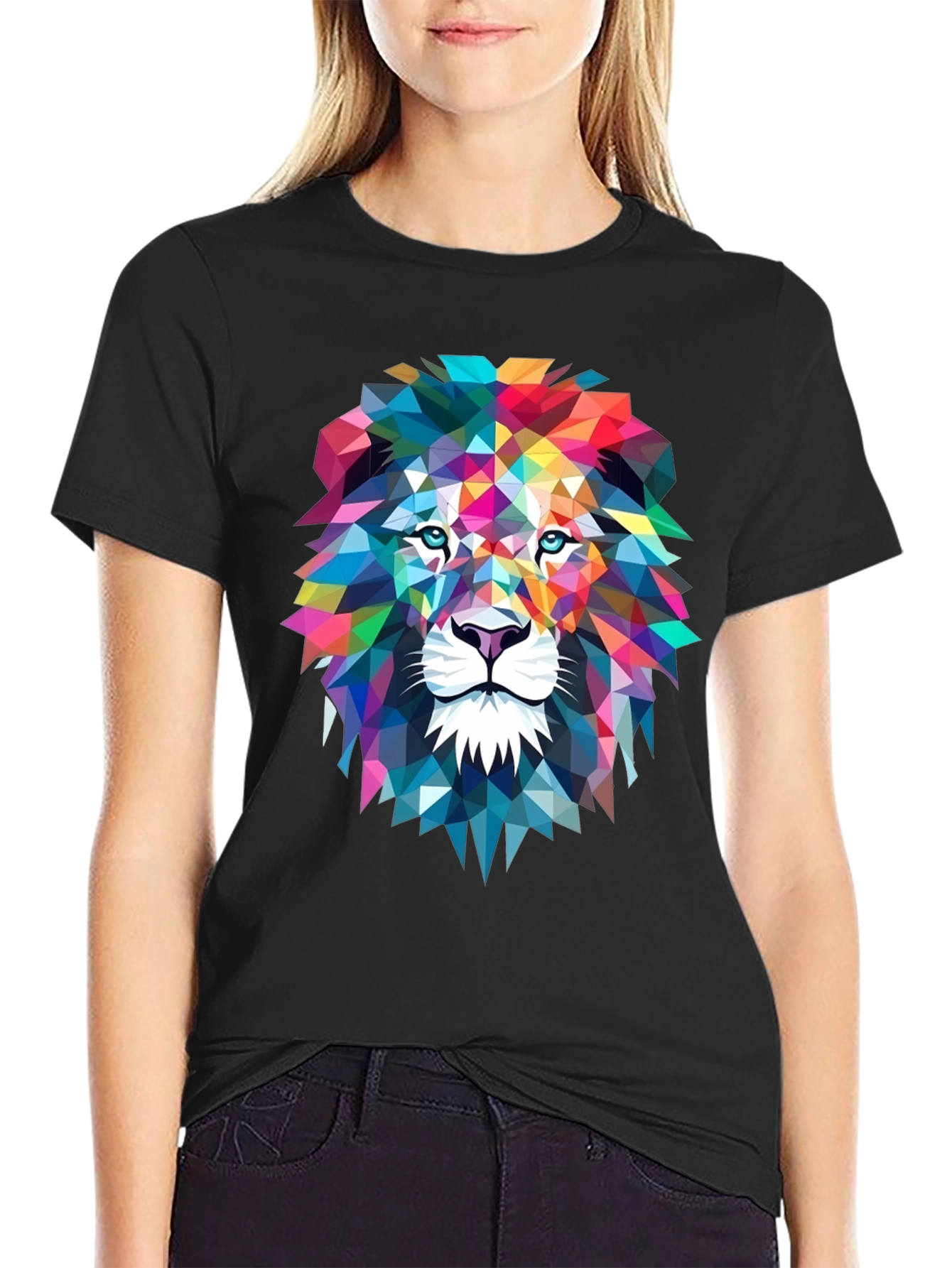 Geometric Lion Graphic Tee - Bold Art Design