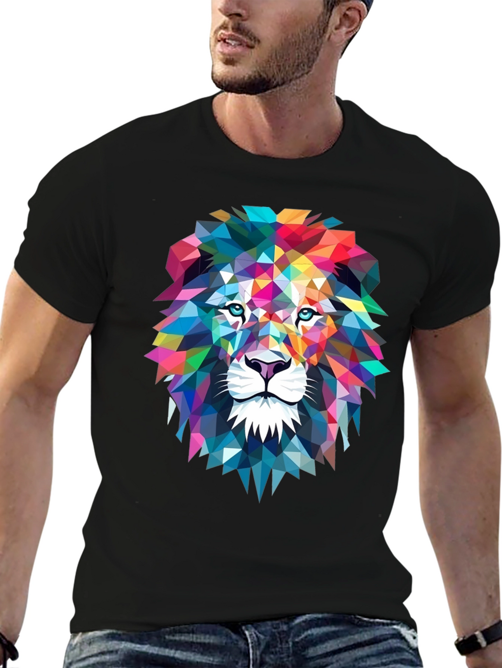 Geometric Lion Graphic Tee - Bold Art Design