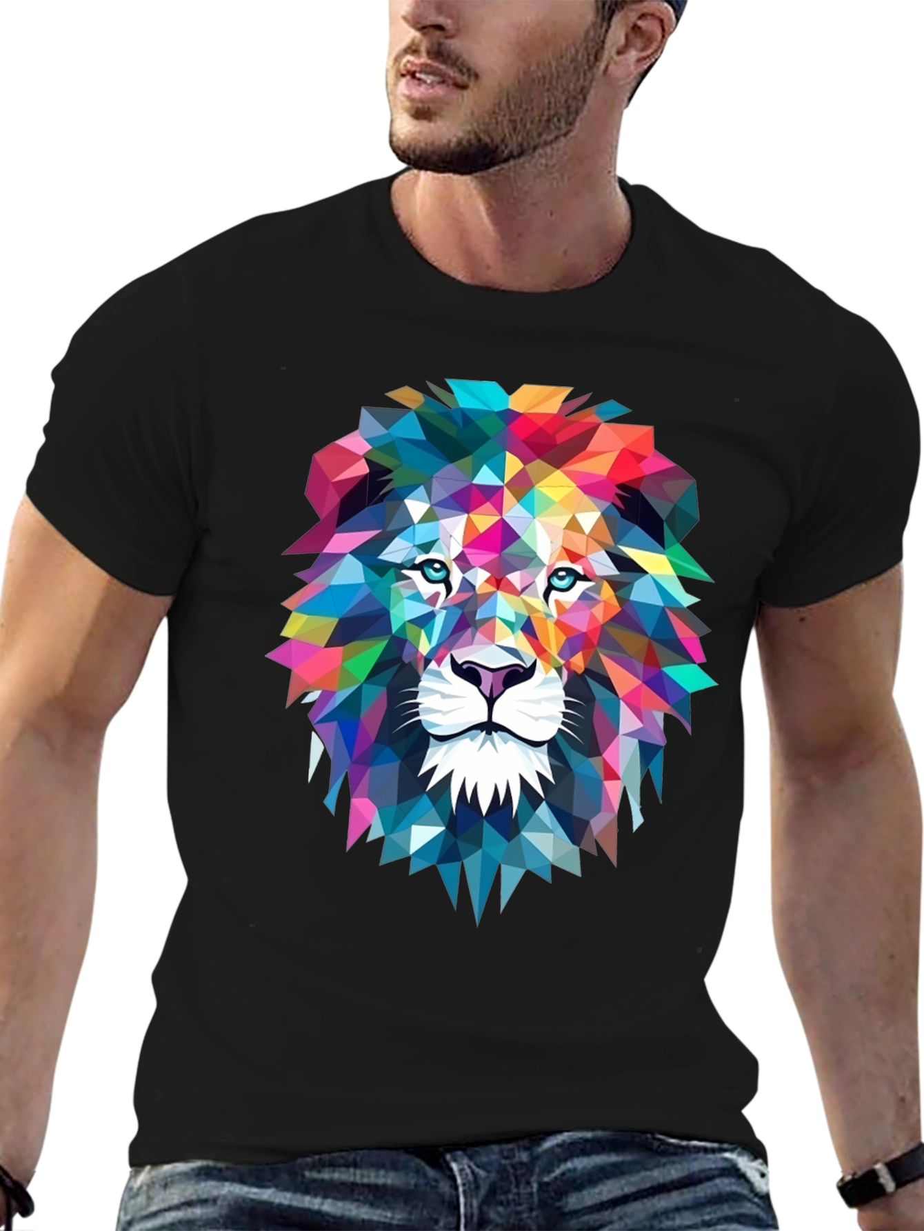 Geometric Lion Graphic Tee - Bold Art Design