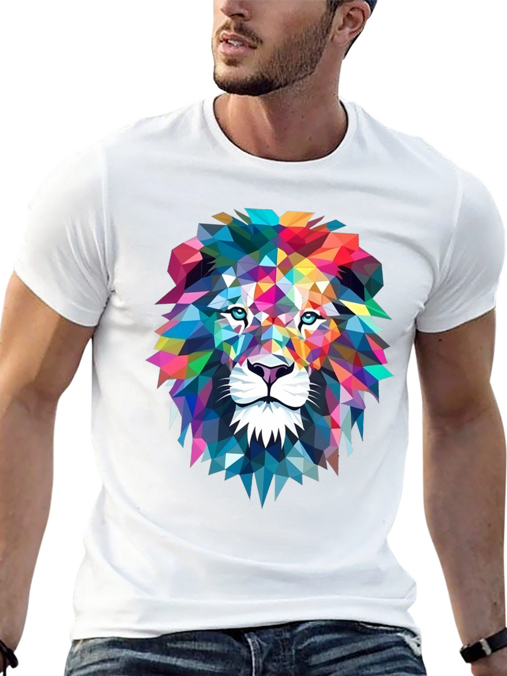Geometric Lion Graphic Tee - Bold Art Design