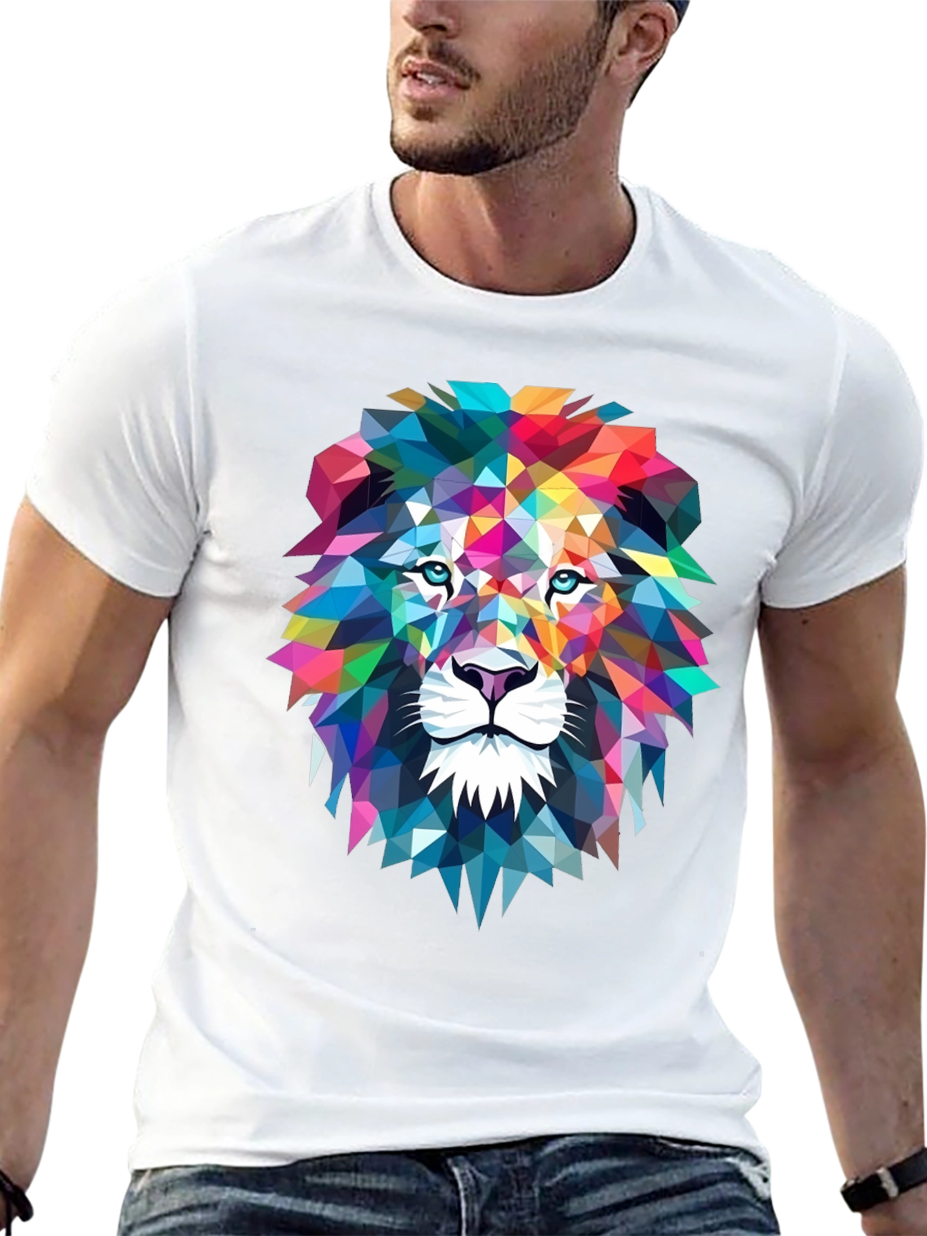 Geometric Lion Graphic Tee - Bold Art Design