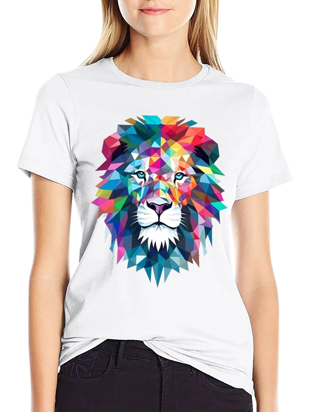Geometric Lion Graphic Tee - Bold Art Design