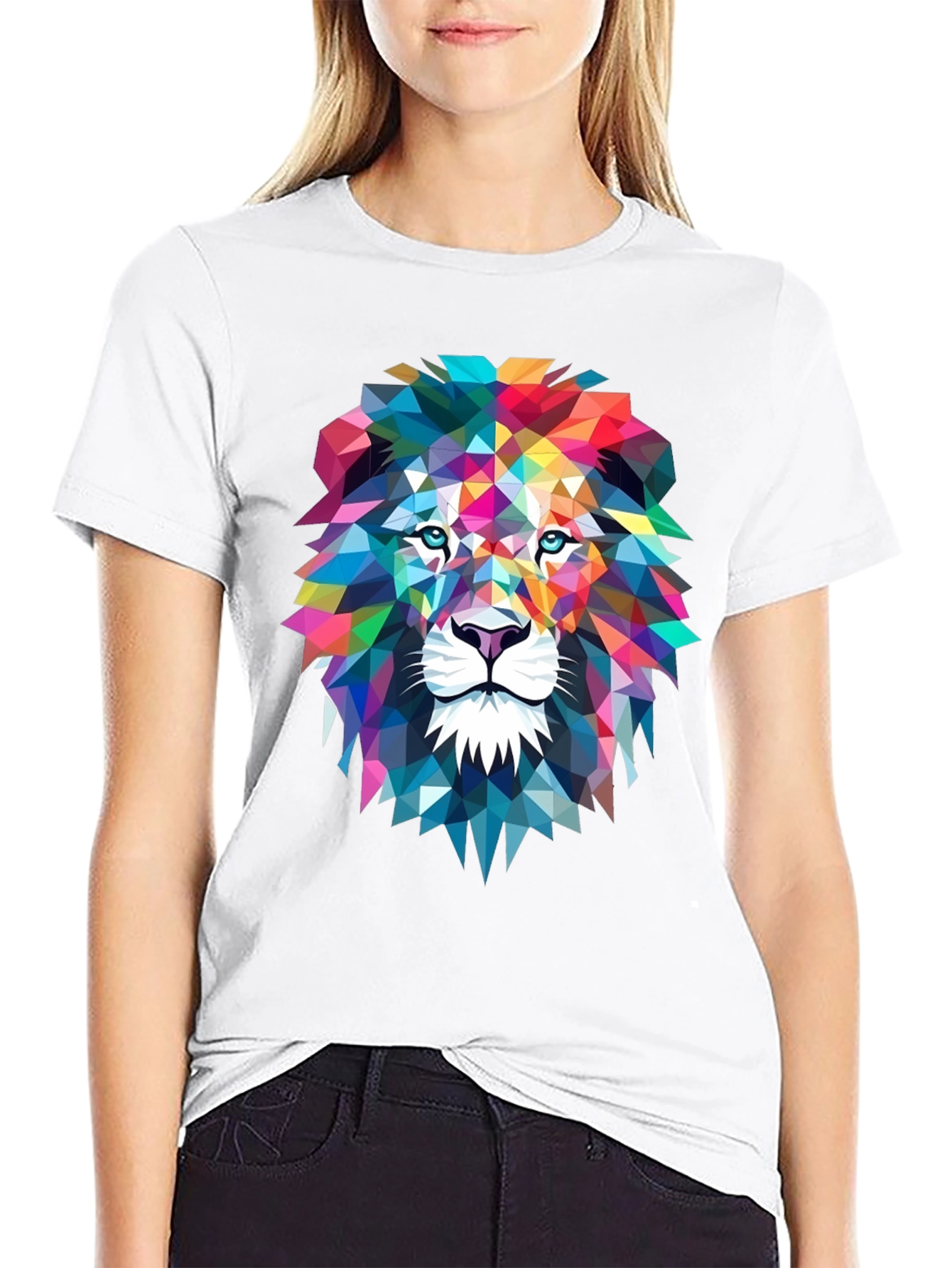 Geometric Lion Graphic Tee - Bold Art Design