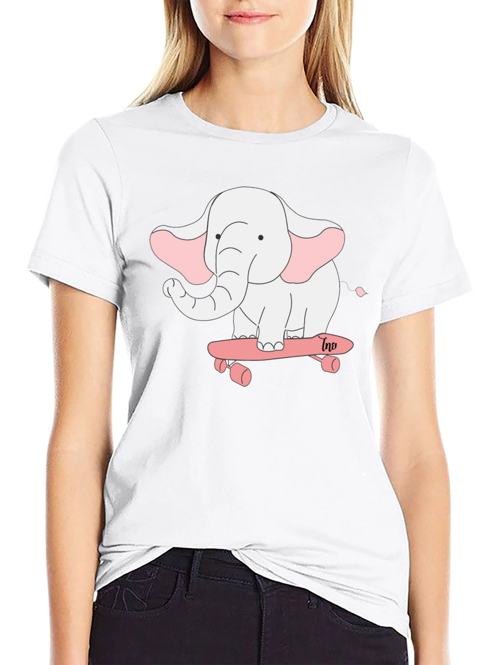 Elephant on Skateboard Black T-Shirt