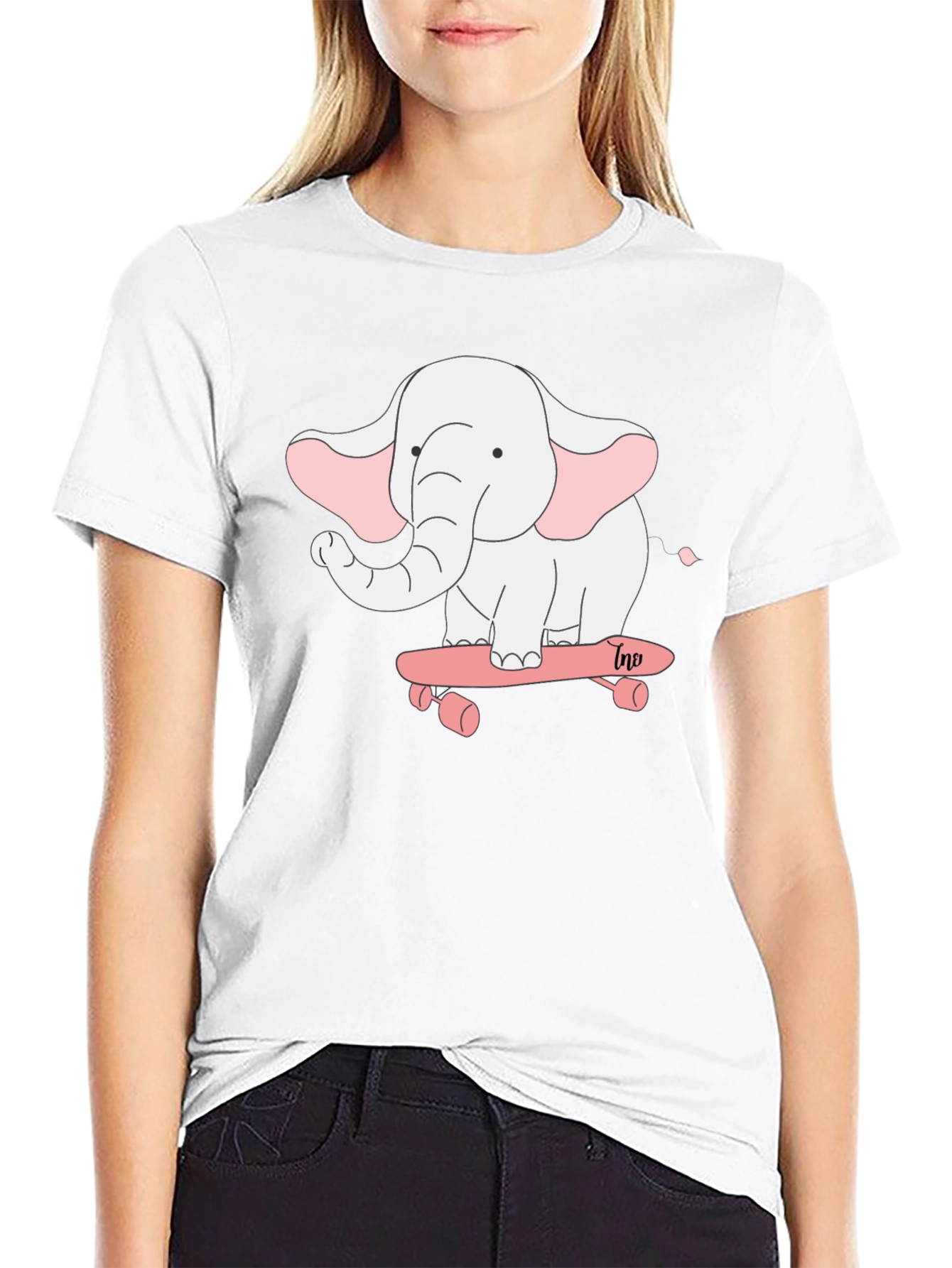Elephant on Skateboard Black T-Shirt