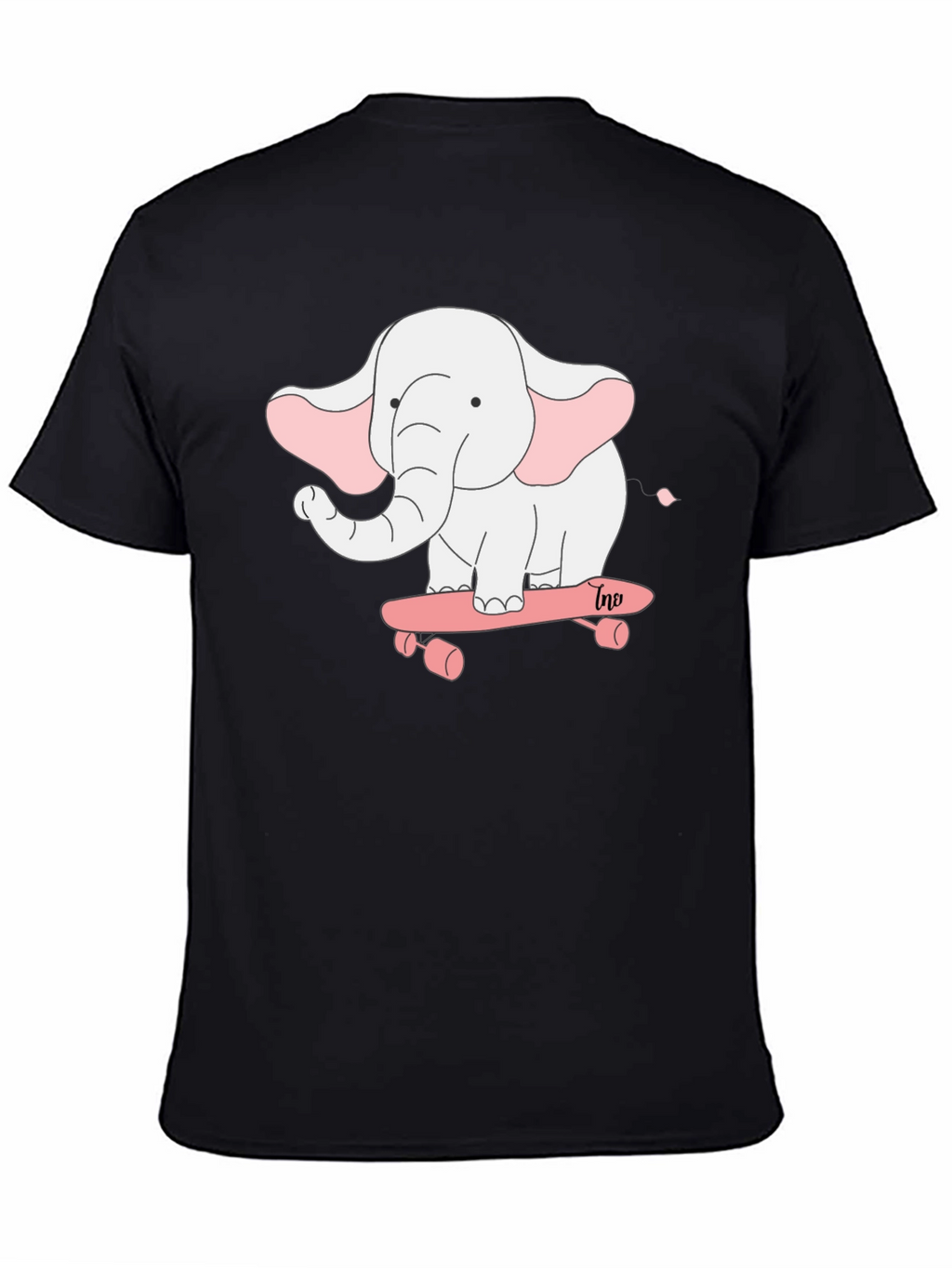Elephant on Skateboard Black T-Shirt