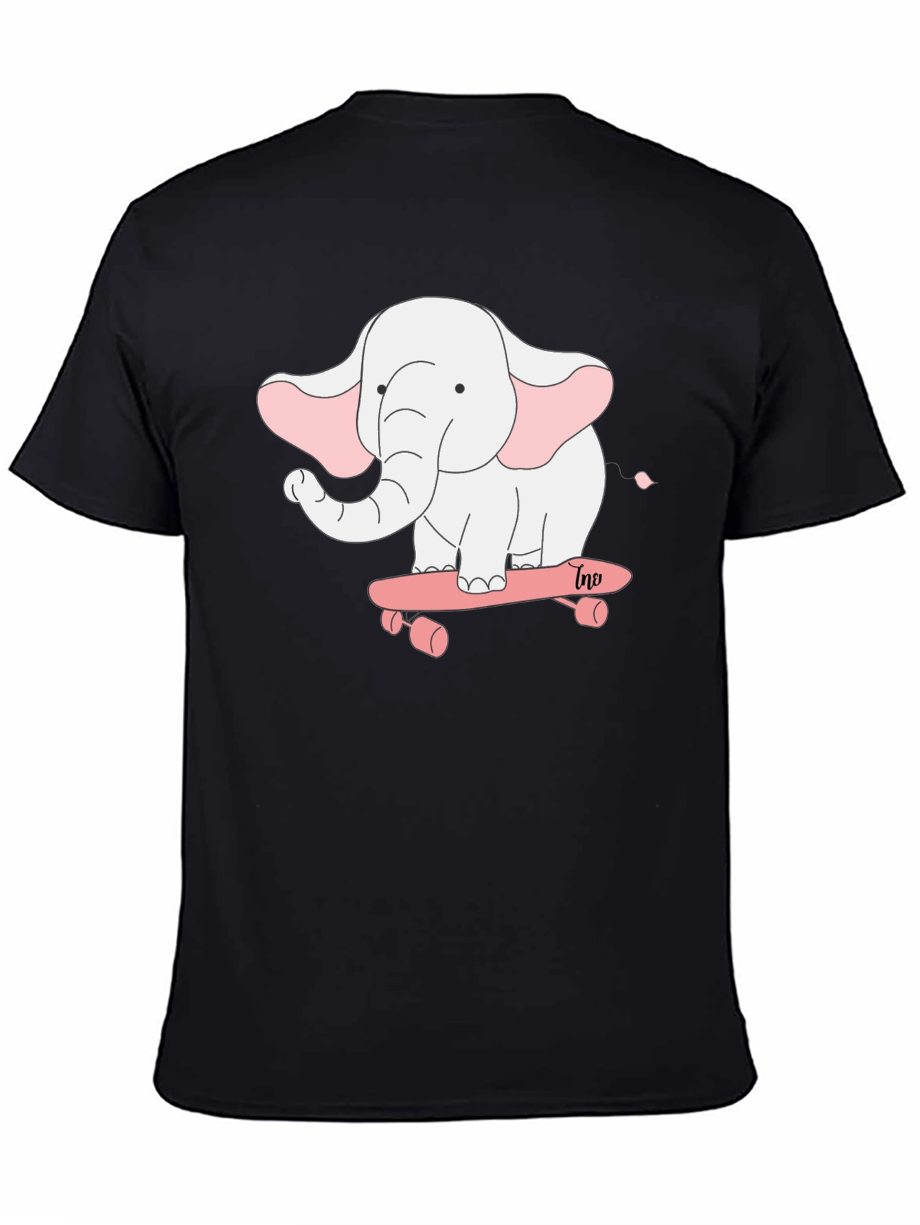 Elephant on Skateboard Black T-Shirt