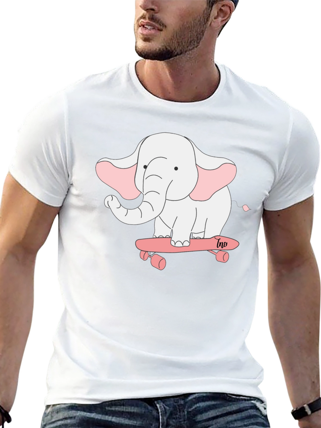 Elephant on Skateboard Black T-Shirt