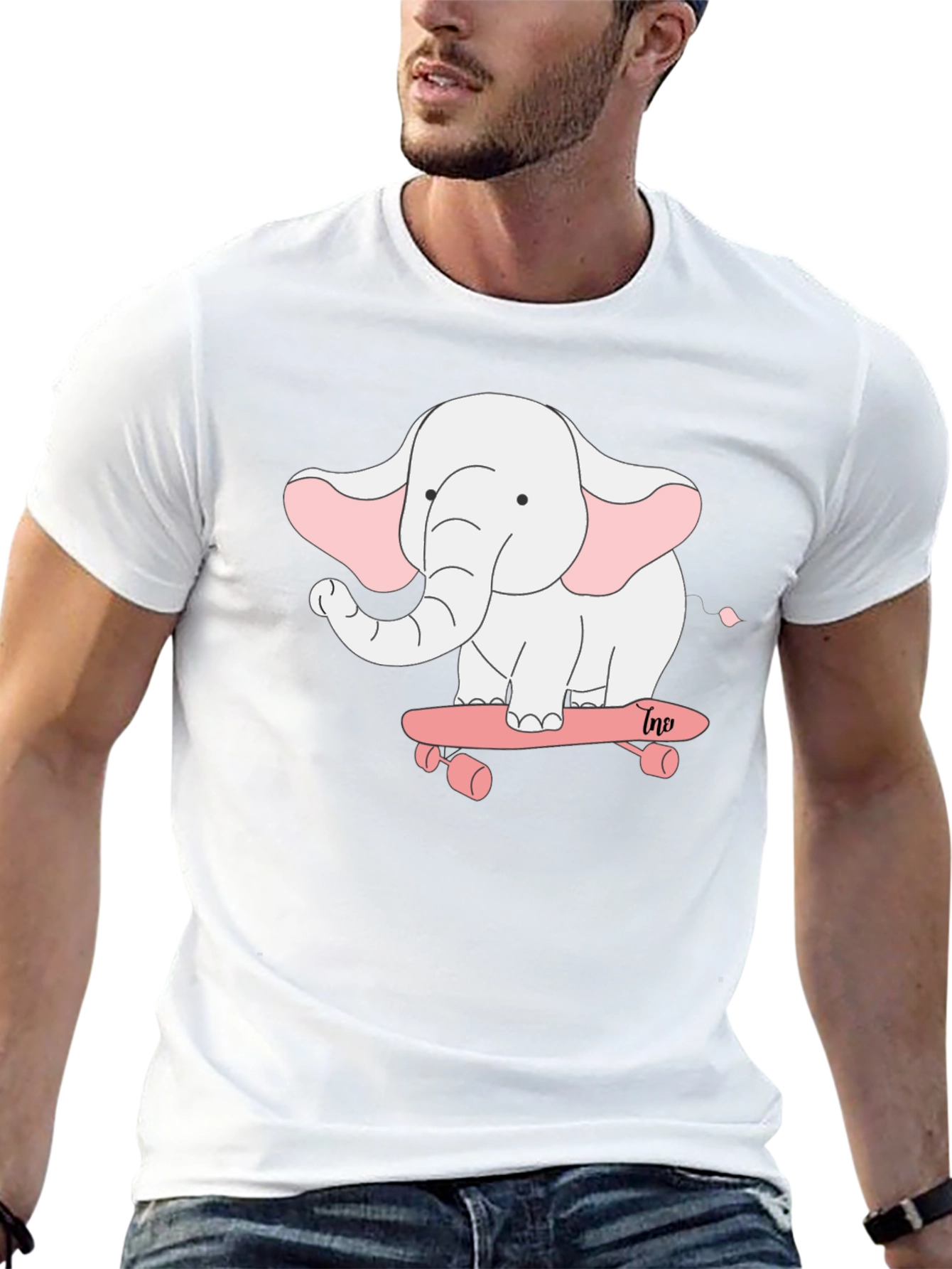 Elephant on Skateboard Black T-Shirt