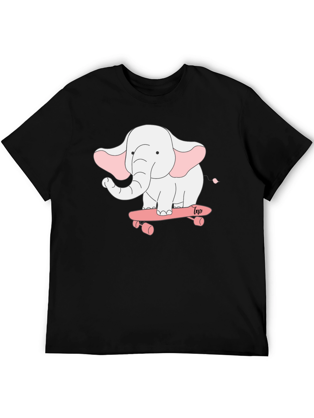 Elephant on Skateboard Black T-Shirt