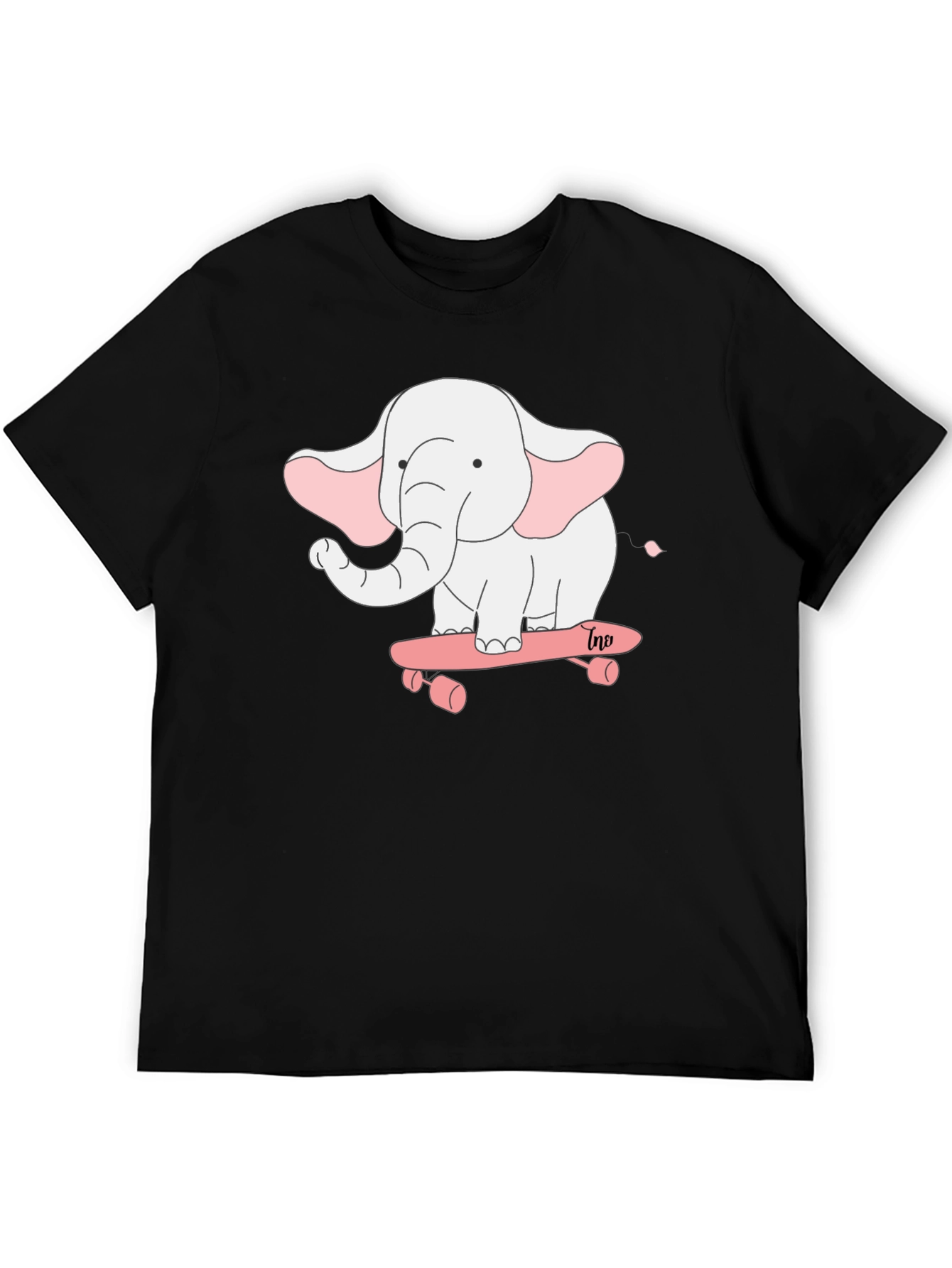 Elephant on Skateboard Black T-Shirt