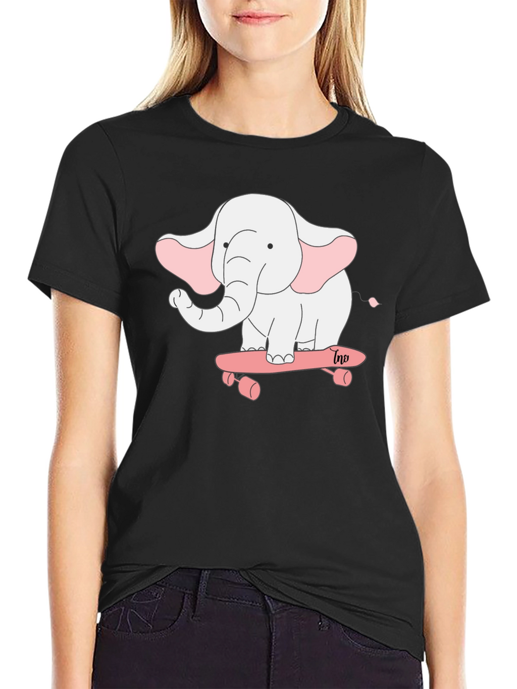 Elephant on Skateboard Black T-Shirt