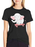 Elephant on Skateboard Black T-Shirt