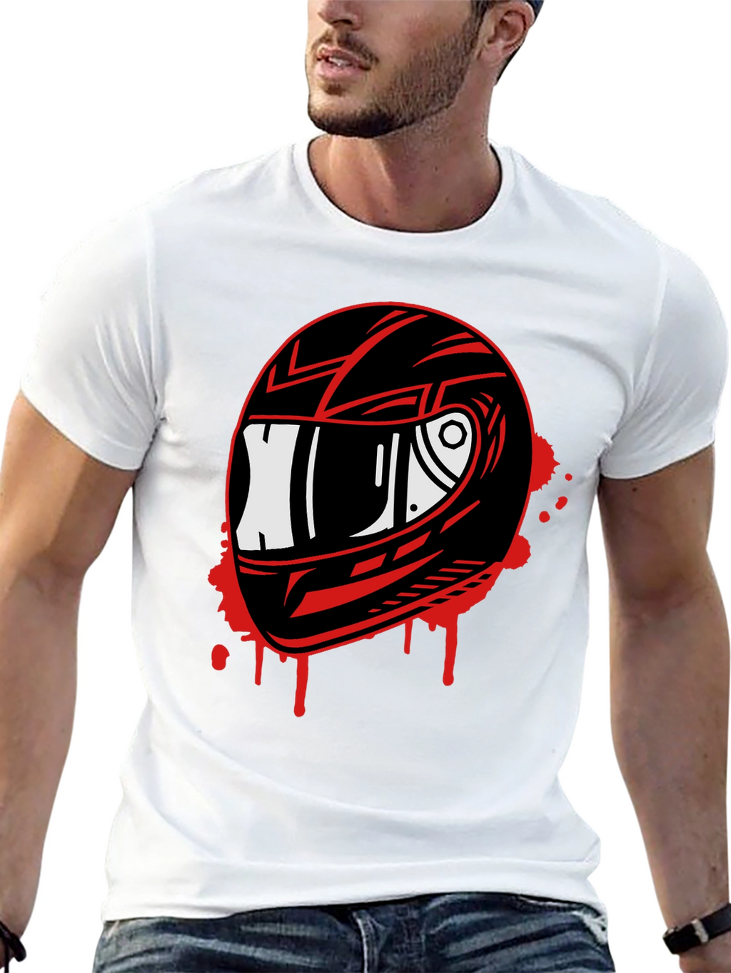 Motorcycle Helmet Graphic Tee - Black