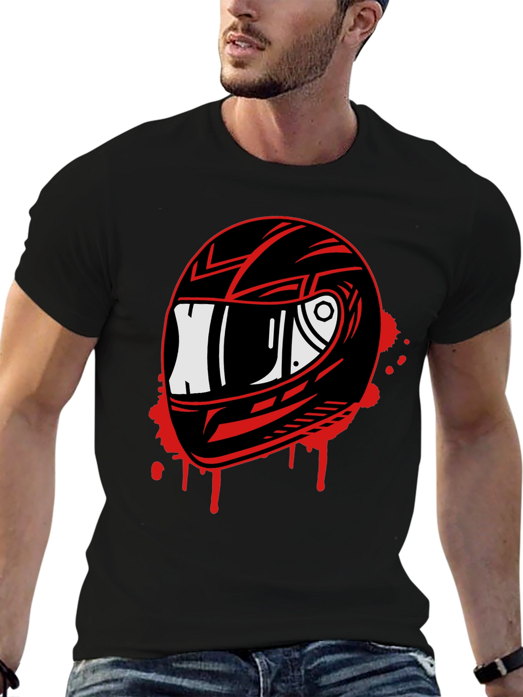Motorcycle Helmet Graphic Tee - Black