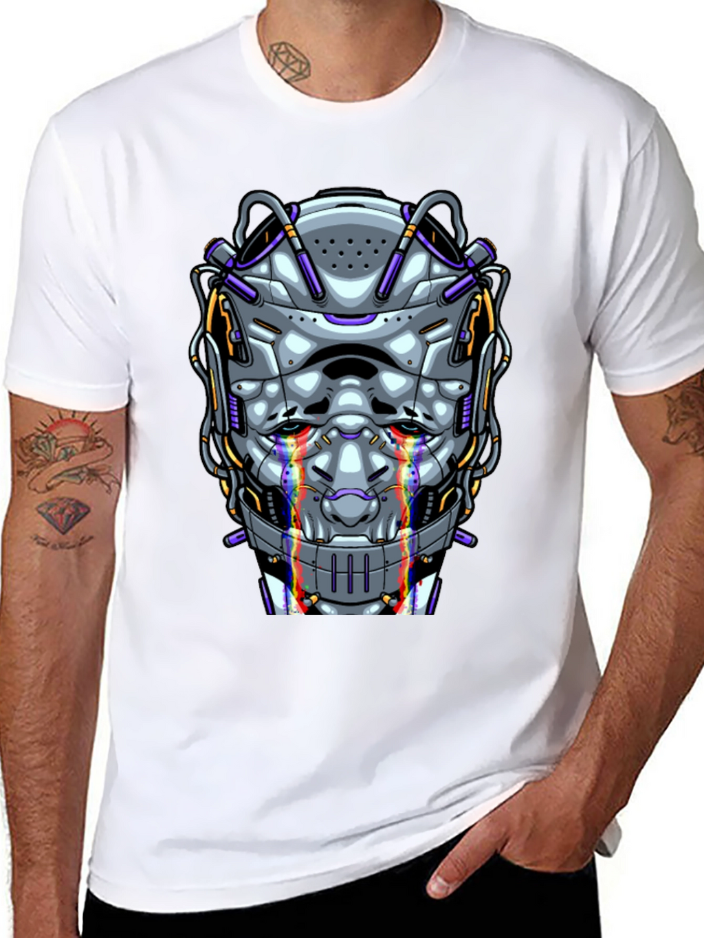 Cyberpunk Robot Head Graphic T-Shirt