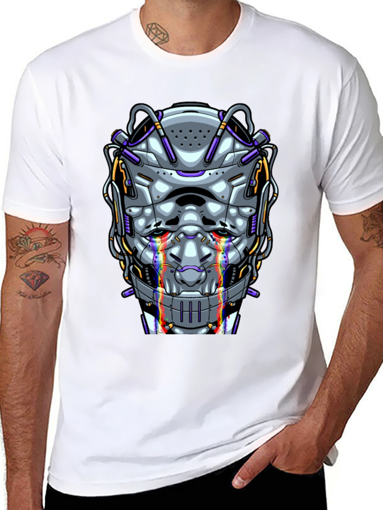 Cyberpunk Robot Head Graphic T-Shirt