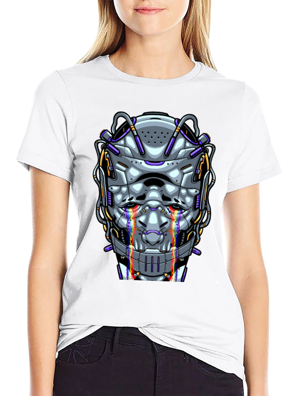 Cyberpunk Robot Head Graphic T-Shirt