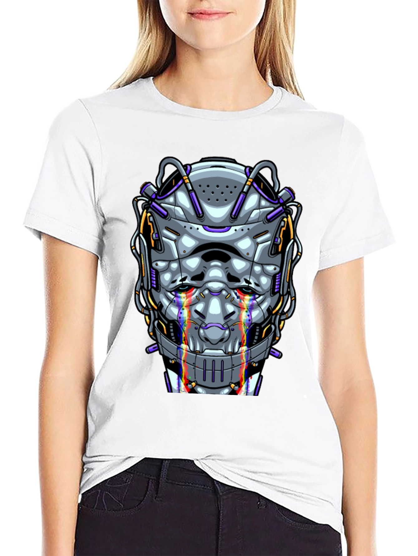 Cyberpunk Robot Head Graphic T-Shirt