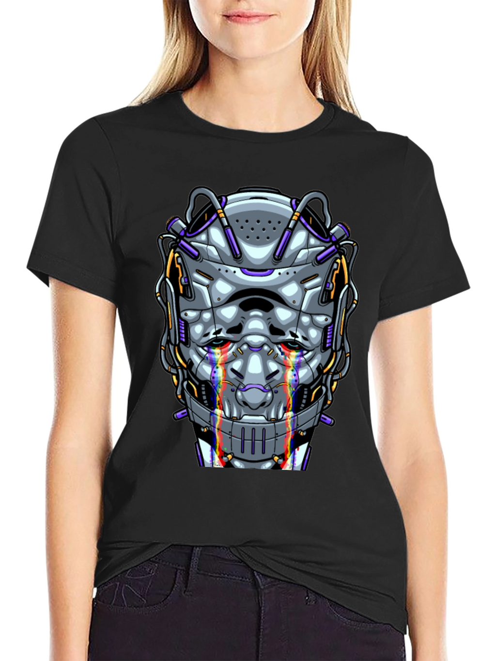 Cyberpunk Robot Head Graphic T-Shirt