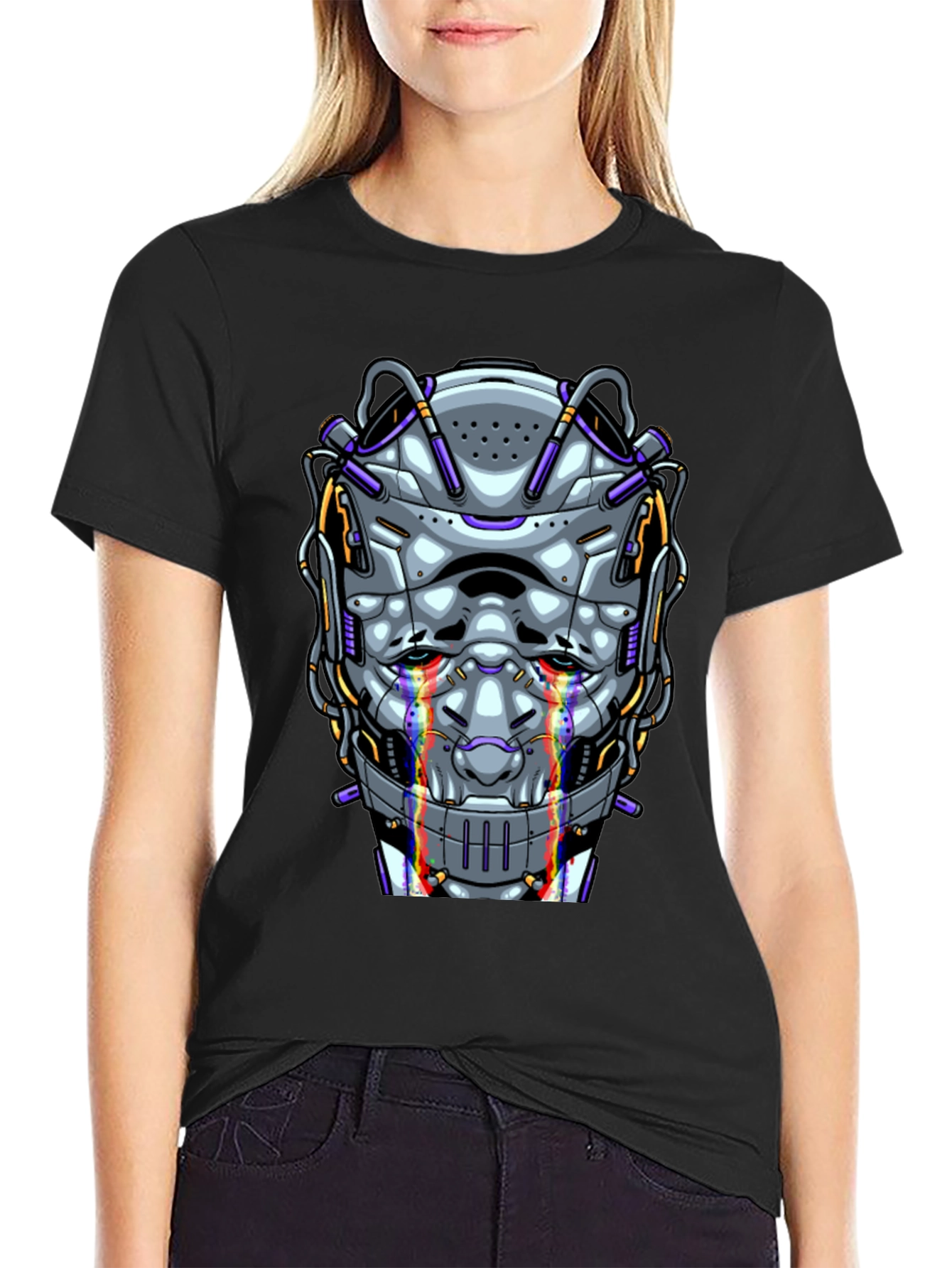Cyberpunk Robot Head Graphic T-Shirt