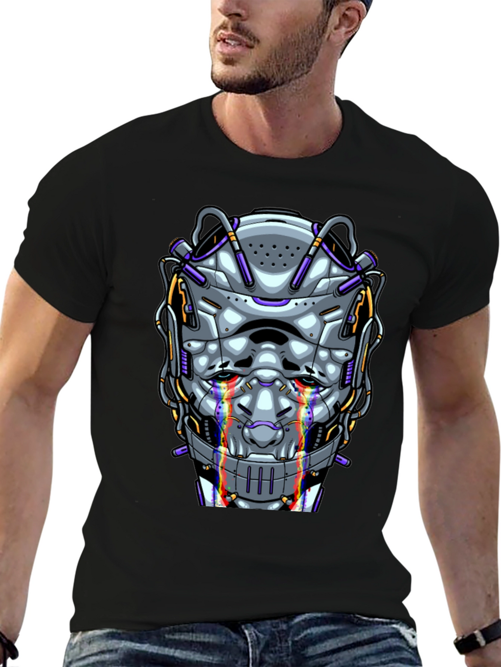 Cyberpunk Robot Head Graphic T-Shirt