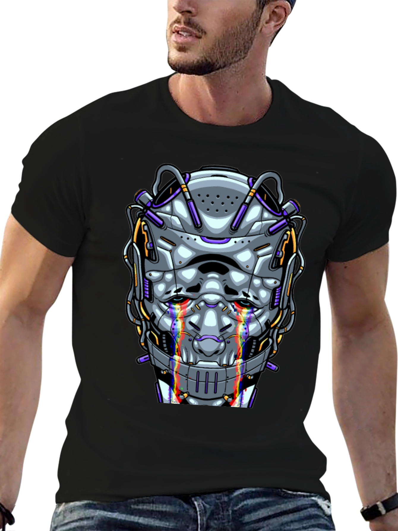 Cyberpunk Robot Head Graphic T-Shirt
