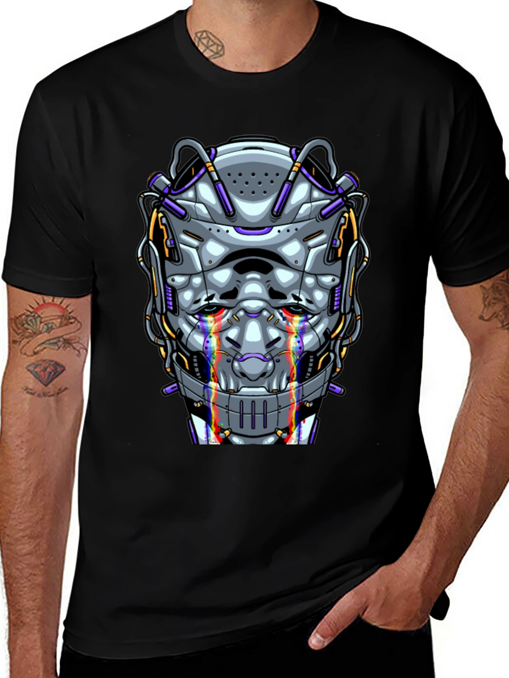 Cyberpunk Robot Head Graphic T-Shirt