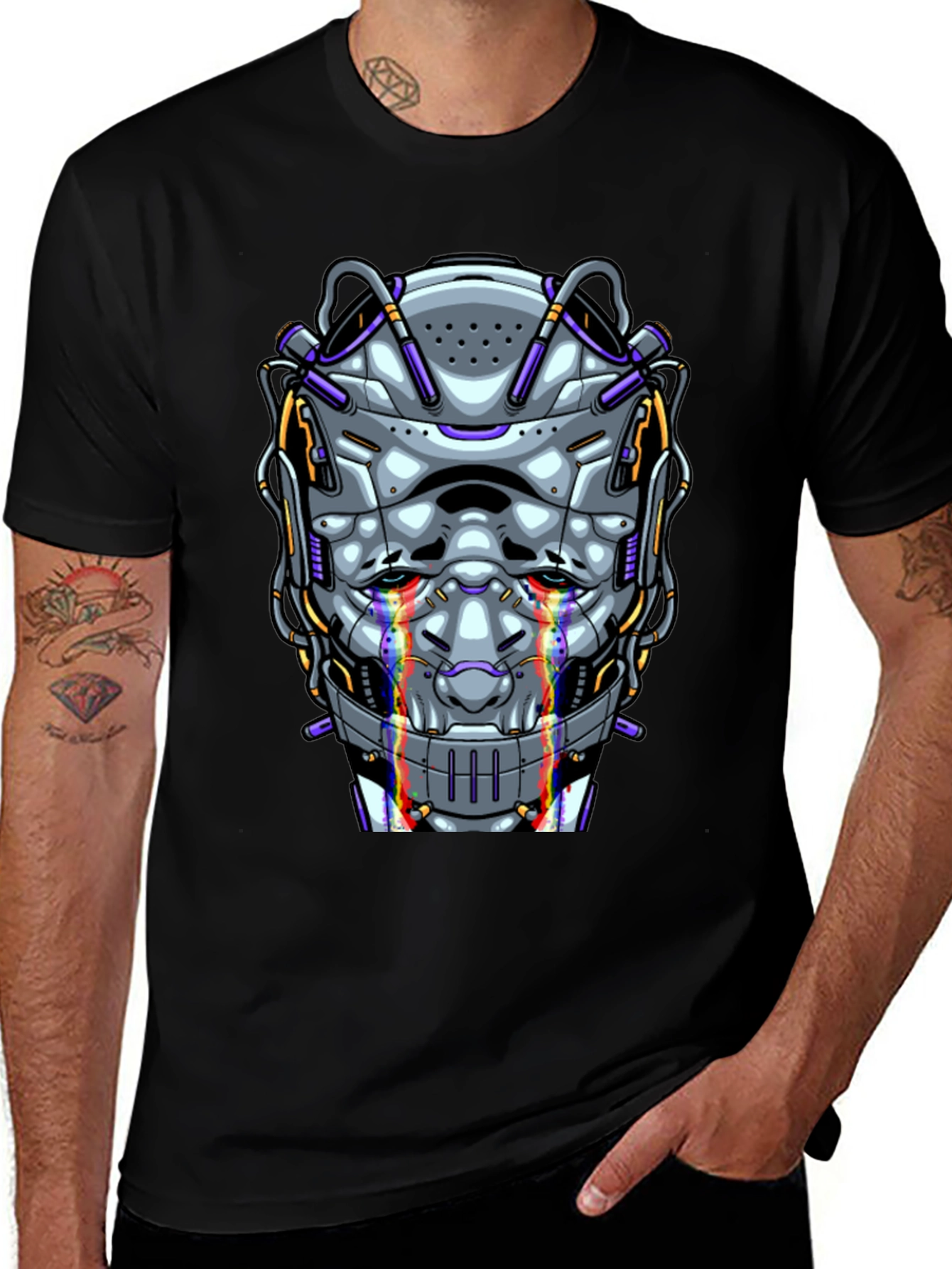 Cyberpunk Robot Head Graphic T-Shirt