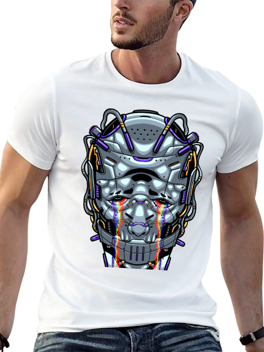 Cyberpunk Robot Head Graphic T-Shirt